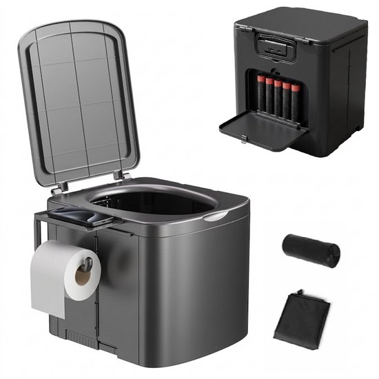 Opvouwbaar Camping Toilet met Handgreep & Opbergruimte - XL Draagbaar Toilet 150kg - Inclusief Toiletrolhouder - Compact Reistoilet van Merkloos