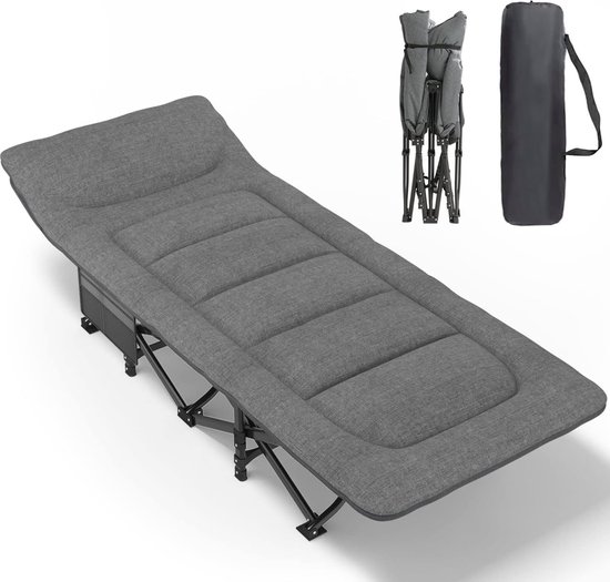 Opvouwbaar campingbed, robuust voor volwassenen, belastbaar tot 250 kg, voor outdoor, camping, reizen, thuis, enz. (grijs) van Songmics
