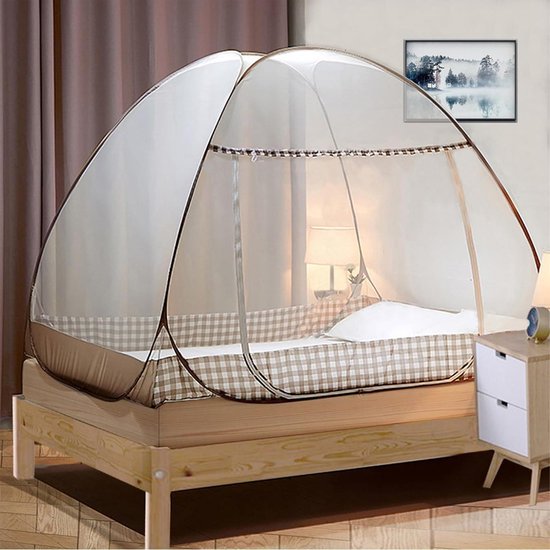 Opvouwbaar Draagbaar Klamboe 100x200cm Met Reismuggennet Eenvoudig te Installeren Universele Yurt - Bruin Rand van Mediara