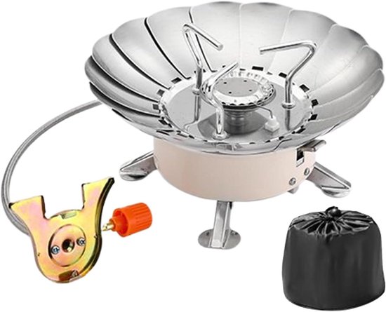 Opvouwbaar Gasfornuis - Campingbrander Kampvuur - Buiten Koken - Winddicht Lotusontwerp - 13.5 x 11.5 x 11.5 cm - Zilver