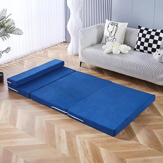 Opvouwbaar Gastenbed - Logeerbed Matras - Comfortabel Slapen - Ademende Wasbare Hoes - 5 of 8 cm dik - Blauw
