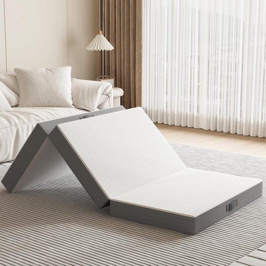 Opvouwbaar Gastenmatras 90x200x15 cm - Middelstevig 3-delig Yogamatras met Wasbare Hoes van Merkloos