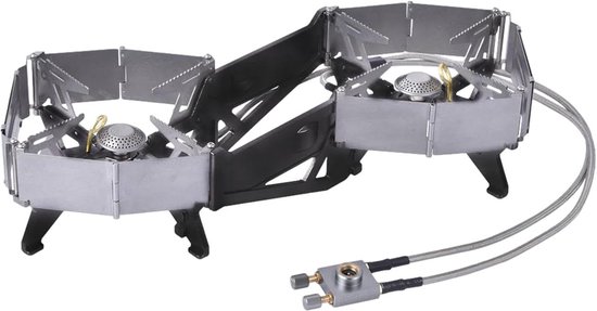 Opvouwbaar Kampeerfornuis - Dubbele Brander - Buiten Koken - Efficiënte Warmtecontrole - 34 x 11.7 x 9.6 cm - Zilver