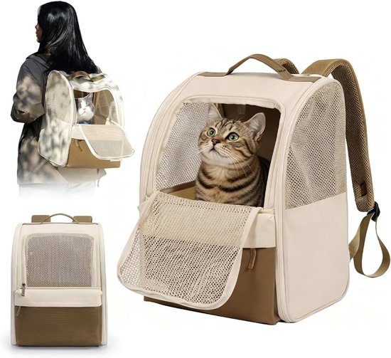 Opvouwbaar, kattenrugzak, kattentransportbox en kattentas voor honden en katten, draagbare huisdierrugzak met gaasvenster, geventileerd, licht, reisvriendelijk, 15 kg capaciteit