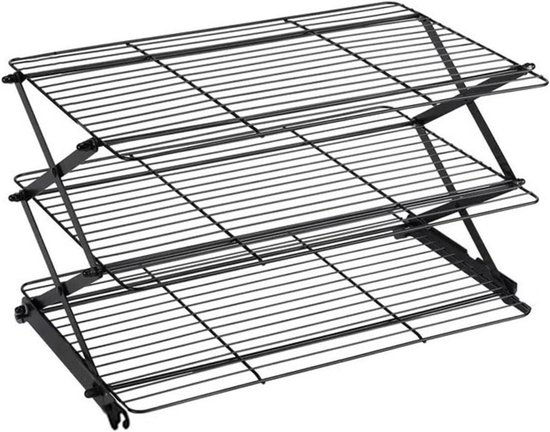 Opvouwbaar Koelrek - Bakrek - Bakken En Grillen - Drievoudig Ontwerp - 44 x 27 cm - Zwart