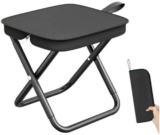 Opvouwbaar krukje - inklapbaar krukje - camping krukje – Draagbare campingstoel – Mini-reisstoel – Ideaal voor bergbeklimmen, vissen en wandelen – Oxford-stof – Zwart