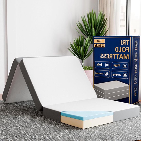 Opvouwbaar Matras - Drielaags Schuim - Tijdelijke Slaapplaats - Geïntegreerde Gel - 75 x 31 inch - Beige van Merkloos