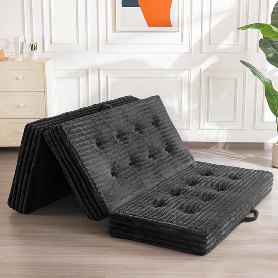Opvouwbaar Matras - Futon Slaapbank - Logeren Thuis - Drievoudig Opvouwbaar - 200 x 150 cm - Zwart van Merkloos