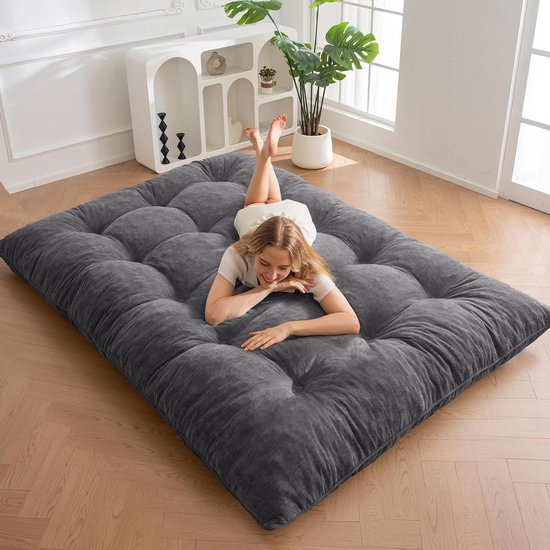 Opvouwbaar Matras - Futon Vloermatras - Comfortabel Slapen - Zachte Chenille Stof - 15 cm Dik - Grijs