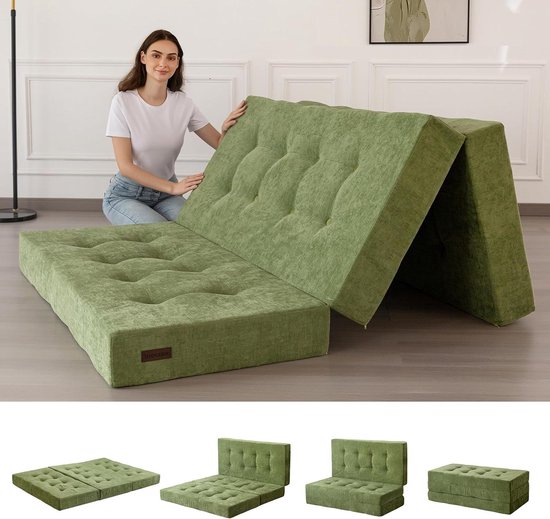 Opvouwbaar Matras - Gastbed Futon - Comfortabel Rusten - Drievoudig Opvouwbaar - 15 cm Dik - Lichtgroen