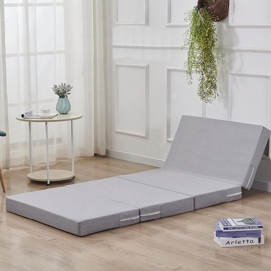 Opvouwbaar Matras - Gastbed Matje - Extra Slaapplek - Afneembare Hoes - 200x70x5cm - Grijs