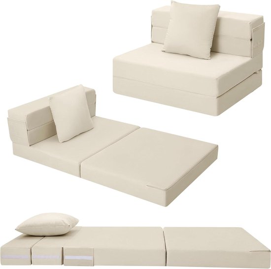 Opvouwbaar Matras - Gastenmatras Futon - Flexibele Slaapplek - Schuim met Hoge Dichtheid - 75 x 195 cm - Beige