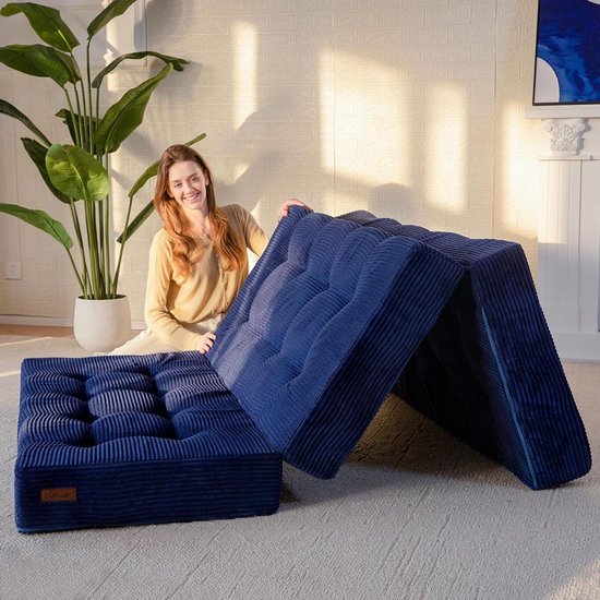 Opvouwbaar Matras - Gastenmatras Futon - Ontspannen en Slapen - 15 cm Schuimvulling - 150x200cm - Donkerblauw