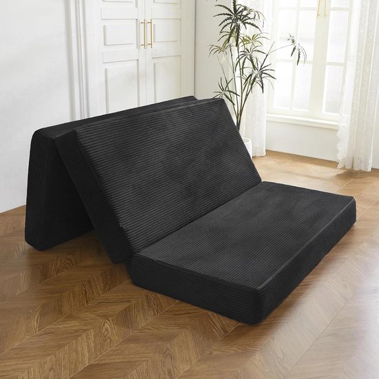 Opvouwbaar Matras - Gastenmatras Vloer - Comfortabel Slapen - CertiPUR-US Corduroy - 190x90x10 cm - Zwart