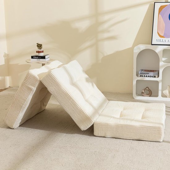 Opvouwbaar Matras - Gastenslaapbank Futon - Compact Slapen - 15cm Dik Schuim - 90x190cm - Off-White