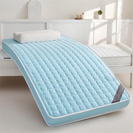 Opvouwbaar Matras - Gastmatras Futon - Ruimte Besparen - Ademend Katoen - 8 cm Dik - Blauw
