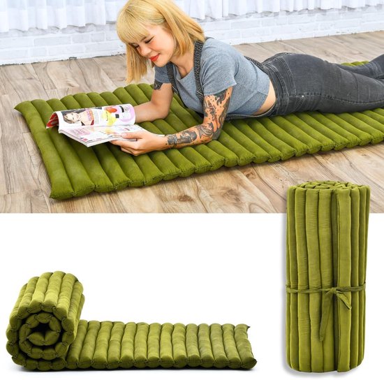 Opvouwbaar Matras - Japanse Futon Gastenbed - Yoga Meditatie Camping - Natuurlijke Kapok Vulling - 190x70x5 cm - Groen van Merkloos