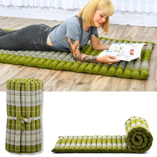 Opvouwbaar Matras - Japanse Futon - Tatami Mat - Gasten Vloerbed - Camping Matras - Thaise Massage Mat - Kapok Gevuld - Groen van Kunna.