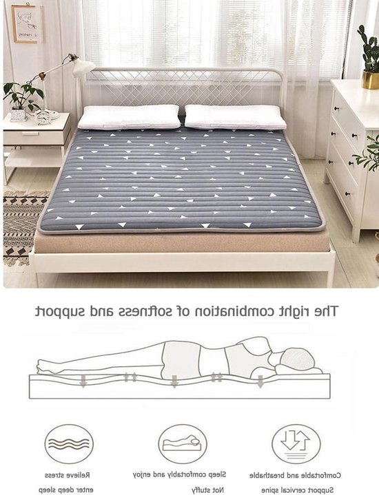 Opvouwbaar Matras - Japanse Tatami - Comfortabel Slapen - Ergonomisch Gewatteerd Design - 90 x 200 cm - A
