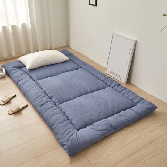 Opvouwbaar Matras - Oprolbed Vloer - Logeren Thuis - Dikke Comfortabele Stof - 4 cm dik - Blauw