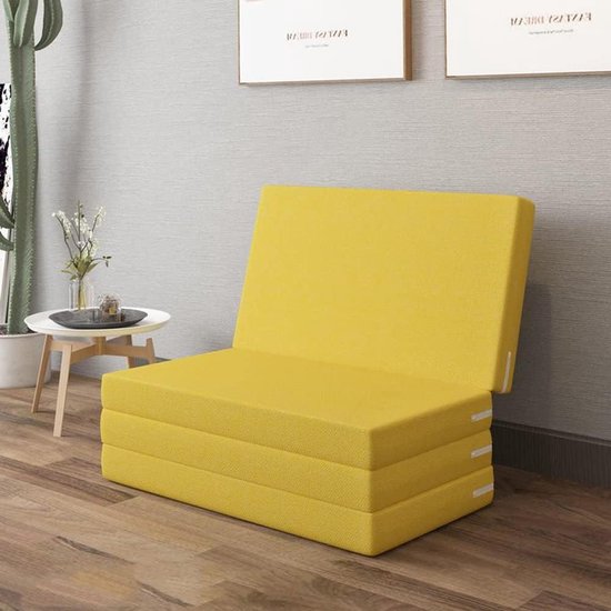 Opvouwbaar Matras - Slaapmat Gasten - Logeren Thuis - Afneembare Hoes - 80 x 200 cm - Geel