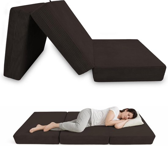 Opvouwbaar Matras - Vouwmatras Gastenbed - Extra Slaapplaats - 3-delig Ontwerp - 120x195x15 cm - Bruin Corduroy