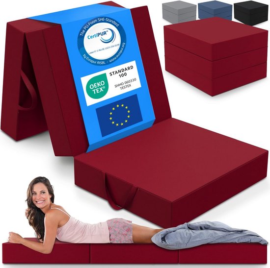 Opvouwbaar Matras - Vouwmatras Gastenbed - Logeren Comfortabel - Extra Dik 15cm Schuim - 90 x 200 cm - Rood