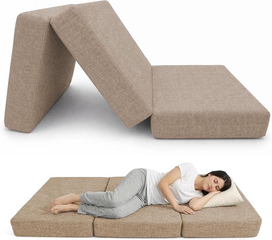 Opvouwbaar Matras - Vouwmatras Gastenbed - Logeren Kamperen - Afneembare Hoes - 120x195x15 cm - Beige