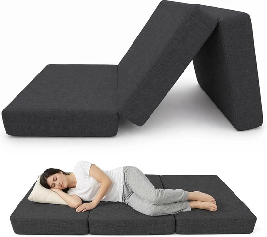 Opvouwbaar Matras - Vouwmatras Gastenbed - Logeren Kamperen - Afneembare Hoes - 80x195x15 cm - Antraciet