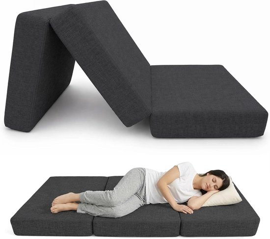 Opvouwbaar Matras - Vouwmatras Gastenbed - Ruimtebesparend Slapen - Afneembare Hoes - 80x195x15 cm - Antraciet