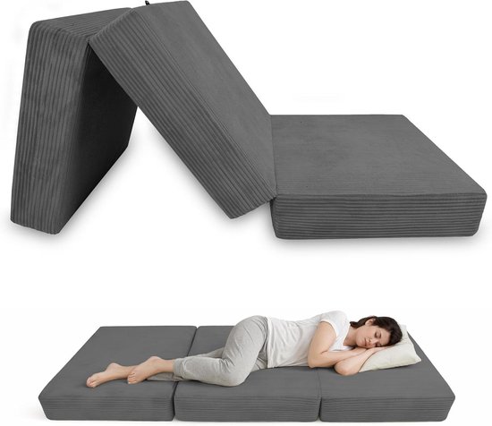 Opvouwbaar Matras - Vouwmatras Gastenmatras - Extra Slaapplek Creëren - 3-delig Ribstof Ontwerp - 80x195x15 cm - Donkergrijs