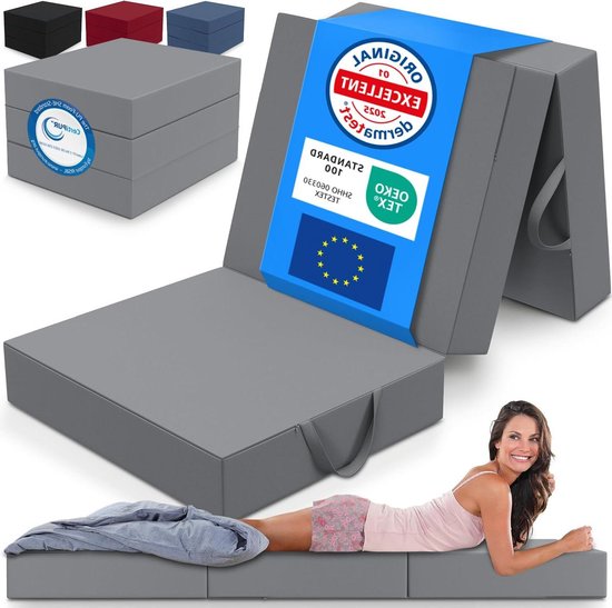 Opvouwbaar Matras - Vouwmatras Logeermatras - Comfortabel Slapen - Extra Dik 15 cm - 75 x 195 cm - Grijs