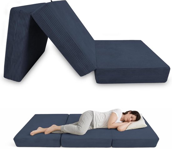 Opvouwbaar Matras - Vouwmatras Logeermatras - Extra Slaapplaats Creëren - 15 cm Dik Schuim - 120x195 cm - Marineblauw