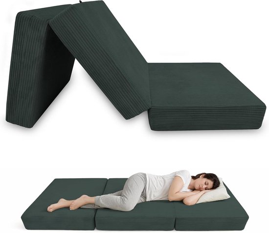 Opvouwbaar Matras - Vouwmatras Logeermatras - Extra Slaapplaats Creëren - 15 cm Dik Schuim - 80x195 cm - Flessengroen