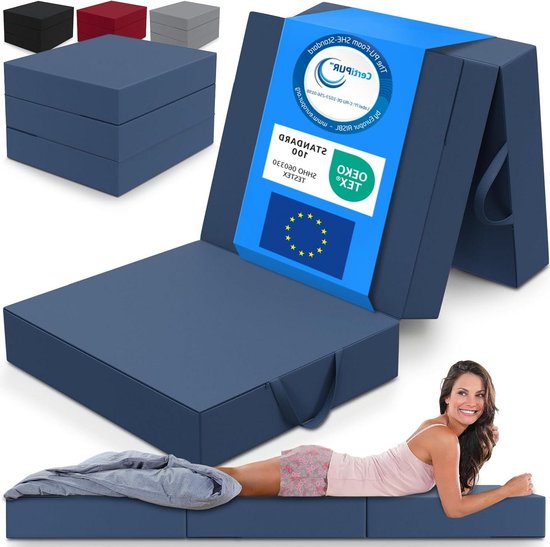 Opvouwbaar Matras - Vouwmatras Logeermatras - Gastvrij Ontvangen - Extra Dik 15 cm Schuim - 75 x 195 cm - Blauw