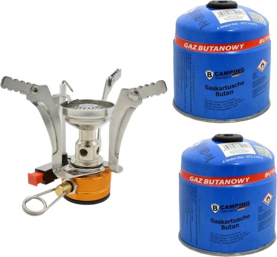 Opvouwbaar mini-campingkooktoestel/kookpit - zilver - incl. 2x gas navulling 500 gram van Gimeg