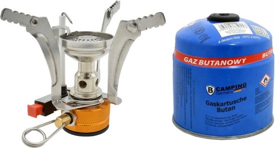 Opvouwbaar mini-campingkooktoestel/kookpit - zilver - incl. gas navulling 500 gram van Sienax