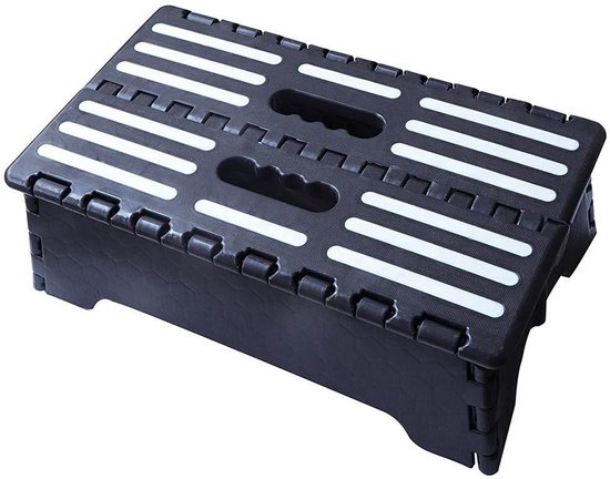 Opvouwbaar Opstapje / Kruk (13cm Hoog, 38x22cm), Zwart met Antislip, Draagbaar & Compact, tot 150kg voor Thuis en Reizen