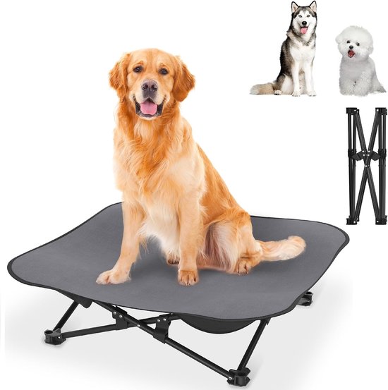Opvouwbaar outdoor hondenbed, verhoogd, ademend hondenbed voor honden tot 60 kg, ideaal voor camping en tuin, outdoor, indoor, 87 x 87 x 33 cm