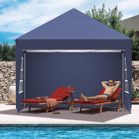 Opvouwbaar paviljoen, 3 x 3 m, opvouwbaar, waterdicht, outdoorpaviljoen, duurzaam, pop-up tuin, paviljoen, met 4 zijwanden, anti-uv 50+, in hoogte verstelbaar, voor feestjes, camping,
