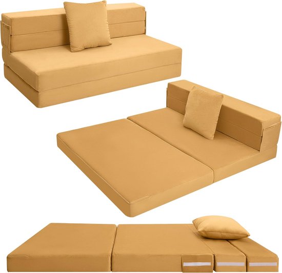 Opvouwbaar Schuim Matras 4-Delig Gastenmatras / Logeerbed - 120x195 cm - Geel van Merkloos