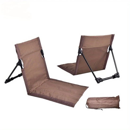 Opvouwbaar Strandbedje met Rugleuning – Lichtgewicht Strandstoel – Inklapbaar – Draagtas – Campingstoel – Strandaccessoire – Strandstoel Zwart – Strandmat Lounge - Bruin