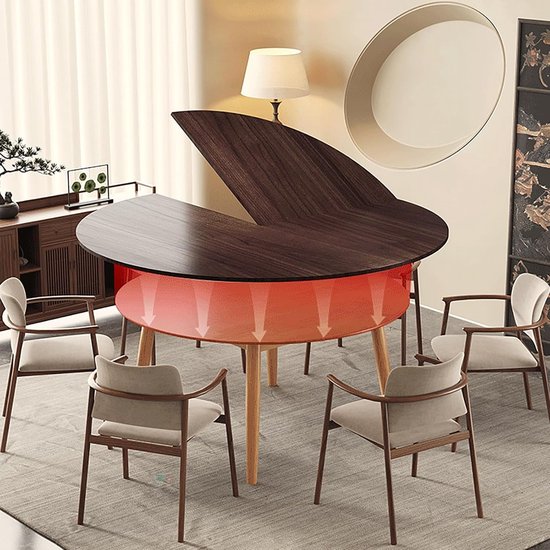 Opvouwbaar Tafelblad - Ronde Eettafel - Extra Ruimte Creëren - Ruimtebesparend Ontwerp - 130cm Diameter - Bruin