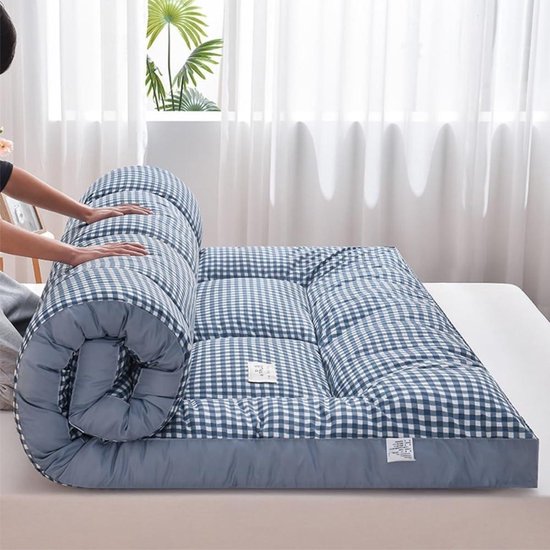 Opvouwbaar Vloermatras - Futon Matras Rolbaar - Comfortabel Slapen - Gelijkmatige Vulling - 150x200cm - Blauw