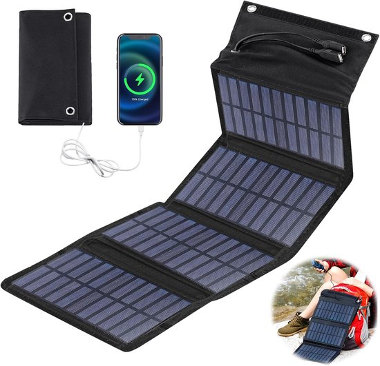 Opvouwbaar zonnepaneel, 10 W, draagbare oplader op zonne-energie, 5 V, 2 USB, waterdicht voor outdoor-activiteiten, camping, oplader voor mobiele telefoon, powerbank van Merkloos