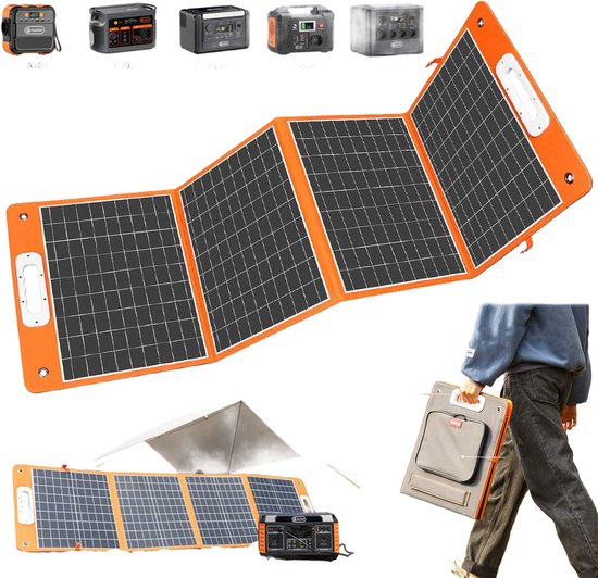 Opvouwbaar Zonnepaneel 100W - Draagbaar Solar Panel met USB-C, USB QC3.0 en Snelladen voor Camping