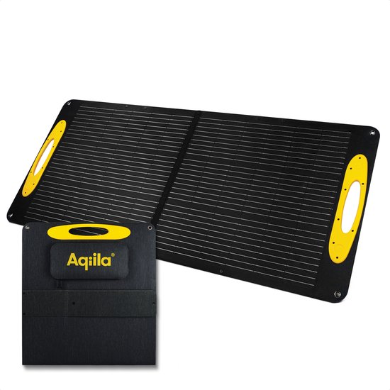 Opvouwbaar Zonnepaneel, 100W, Monokristallijn, IP65 Waterbestendig, USB-A en USB-C Poort, Solar Panel, 3m Kabel met 4 Aansluitingen, Draagbaar Zonnepaneel, Aqiila Sunbird P100 van Aqiila