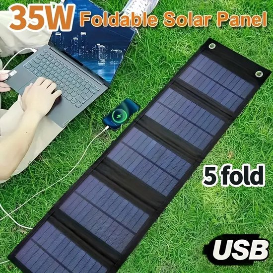 Opvouwbaar Zonnepaneel 35W – USB Oplader voor Camping, Noodpakket, Reizen - Compatibel met telefoons en laptops van Keerrui