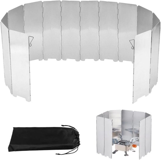 Opvouwbare Aluminium Windscherm voor Campingkooktoestellen - Lichtgewicht en Compact met Opbergtas, Ideaal voor Buitenactiviteiten en Koken in de Natuur van Merkloos
