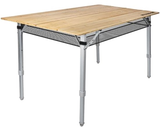 Opvouwbare bamboe campingtafel XXL - In hoogte verstelbare bijzettafel voor buiten - Weerbestendig & ultralicht - 120 x 60 x 65 cm van Merkloos